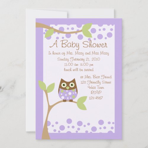 Purple Owl Baby Shower Invitation