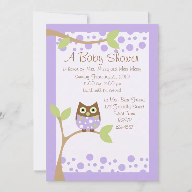 Purple Owl Baby Shower Invitation | Zazzle