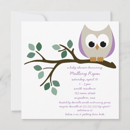 Purple Owl Baby Shower Invitations