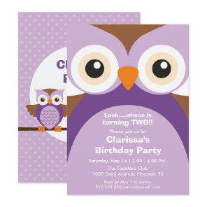 Purple Owl Birthday Party Invitation