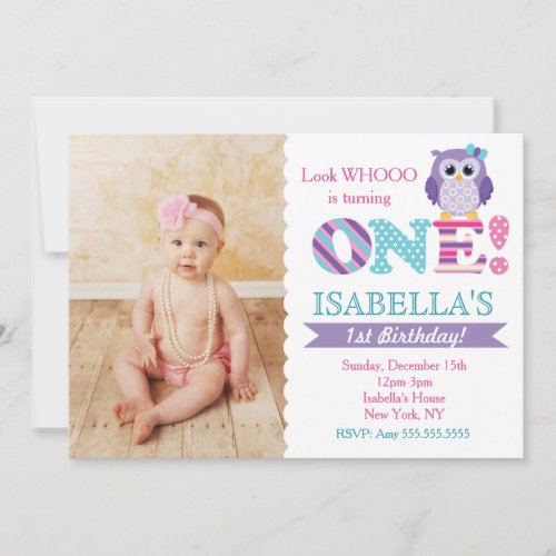 Purple Owl Birthday Party Invitations for Girl