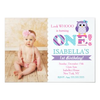 Purple Owl Birthday Party Invitations for Girl