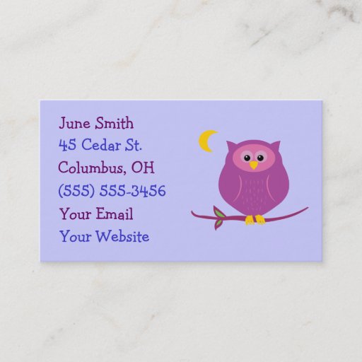 Customizable Purple Owl Business Cards