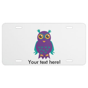Purple owl cartoon license plate