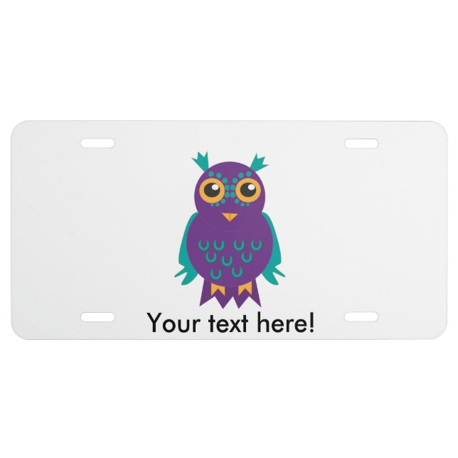 Purple owl cartoon license plate (Front)