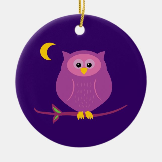 Purple Owl Ceramic Ornament (Front)