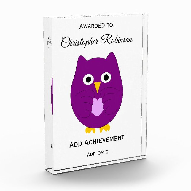 Purple Owl Design Personalised Acrylic Award (Left)
