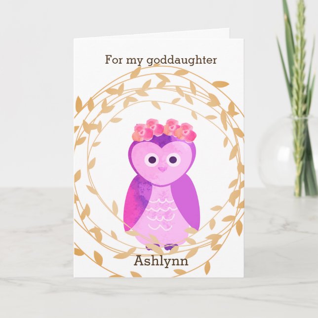 Purple Owl Fall Birthday Goddaughter Card (Front)