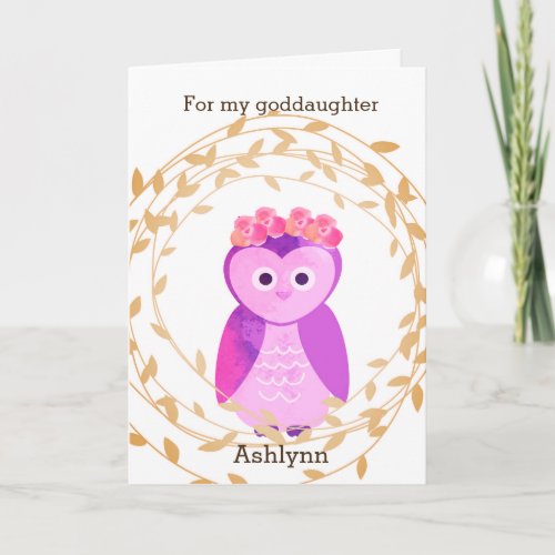 Purple Owl Fall Birthday Goddaughter Card