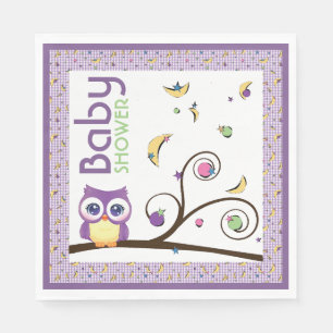 Purple Owl Gender-Neutral Baby Shower Moon Star Napkins