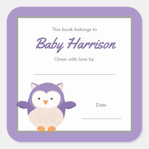 Purple Owl girl Bookplate sticker