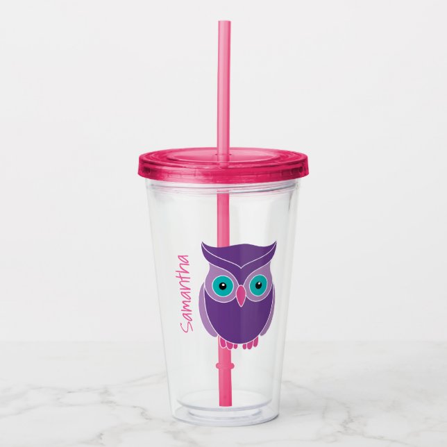 Purple Owl Girls Personalized Animal Kids Acrylic Tumbler (Front)
