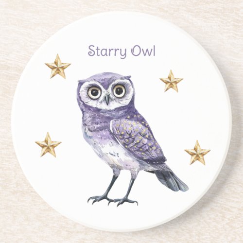 Purple Owl Gold Stars Coaster
