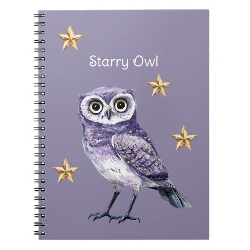 Purple Owl Gold Stars Notebook