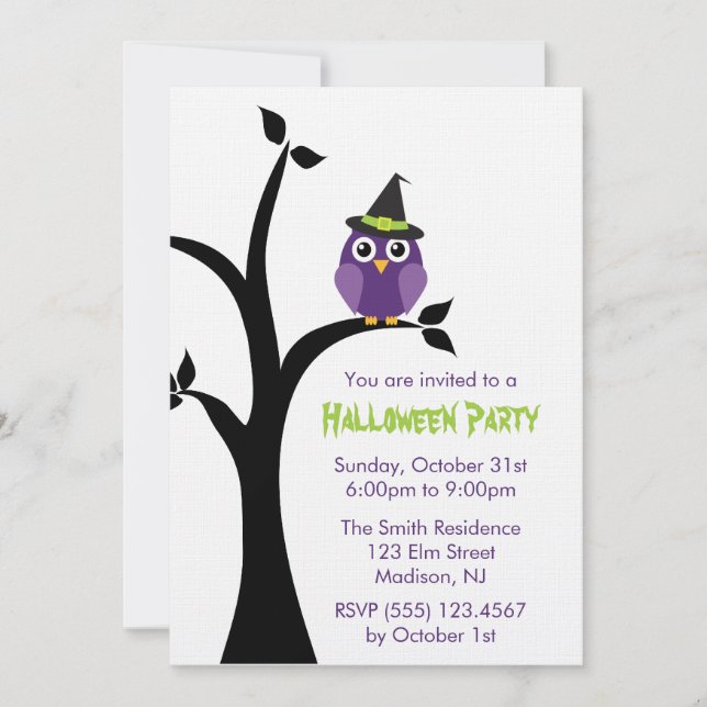 Purple Owl Halloween Party Invitations (Front)