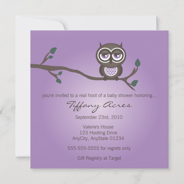 Purple Owl Invitation (Front)