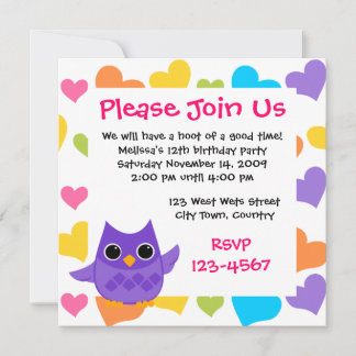 Purple Owl Invitation