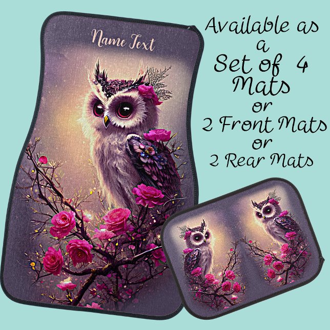 Purple Owl & Pink Flowers Car Floor Mat (Creator Uploaded)