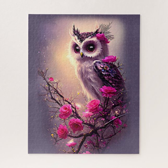 Purple Owl & Pink Flowers Jigsaw Puzzle (Vertical)
