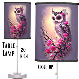 Purple Owl &amp; Pink Flowers Table Lamp