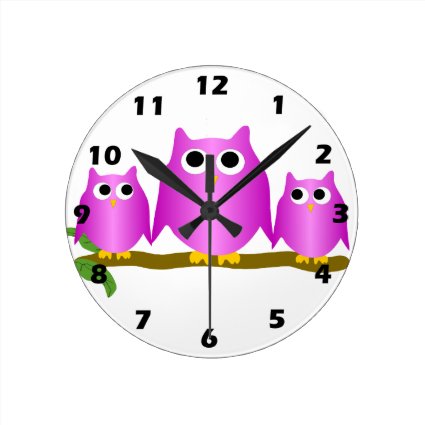 Purple Owl Round Clock