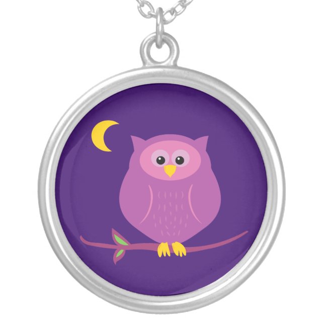 Purple Owl Silver Plated Necklace (Front)