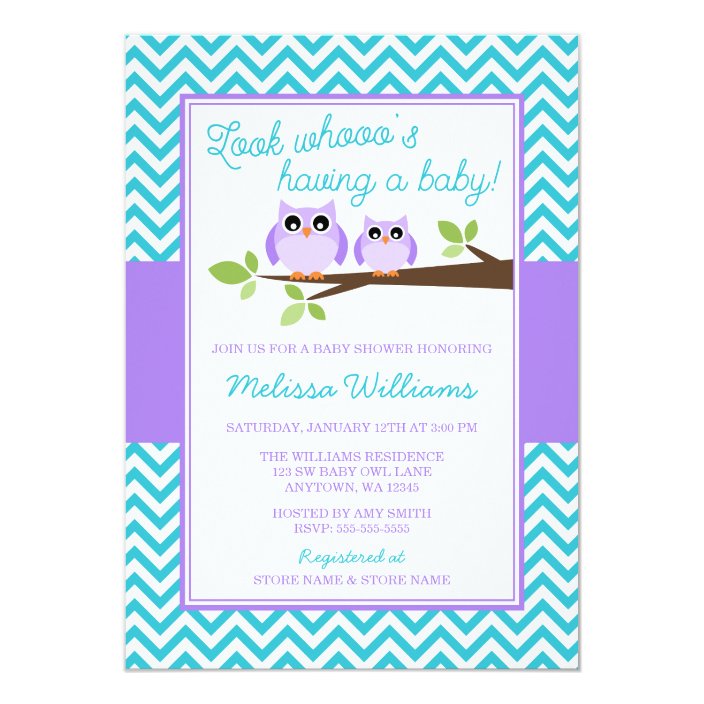 Purple Owl Teal Chevron Baby Shower Invitation Zazzle Purple Owl Teal Chevron Baby