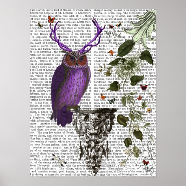 Purple Owl With Antlers Poster (Front)