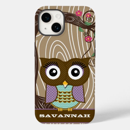 Purple Owl Wood Grain Tree Zig Zag Choose Colors Case_Mate iPhone 14 Case