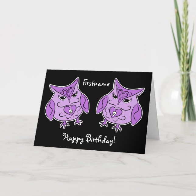 Purple owls birthday card (Front)