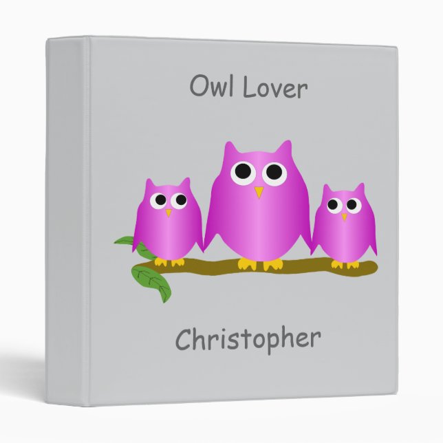 Purple Owls Design Any Colour Background 3 Ring Binder (Front/Spine)