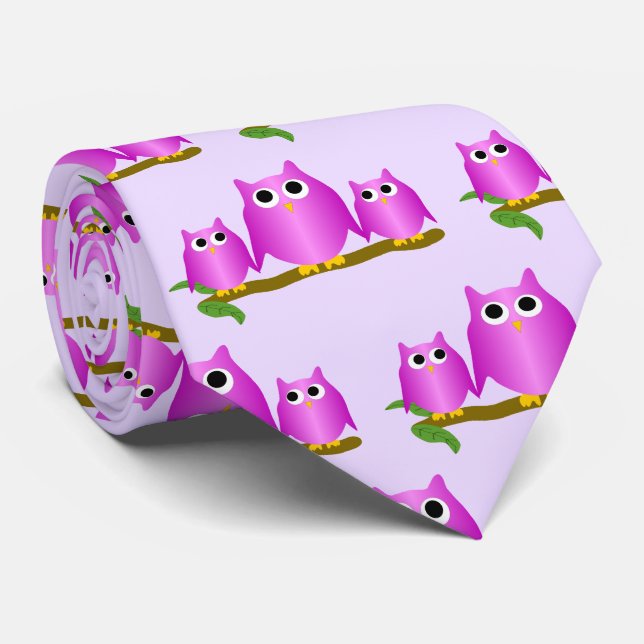 Purple Owls Design Any Colour Background Neck Tie (Rolled)