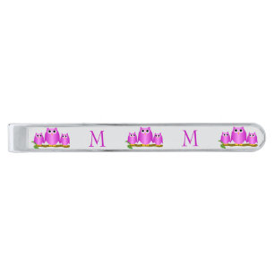 Purple Owls Design Monogrammed Silver Finish Tie Bar