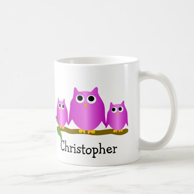 Purple Owls Design Personalised Coffee Mug (Right)
