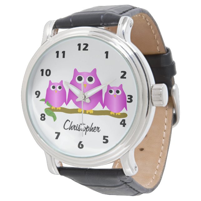 Purple Owls Design Personalised Watch (Angled)