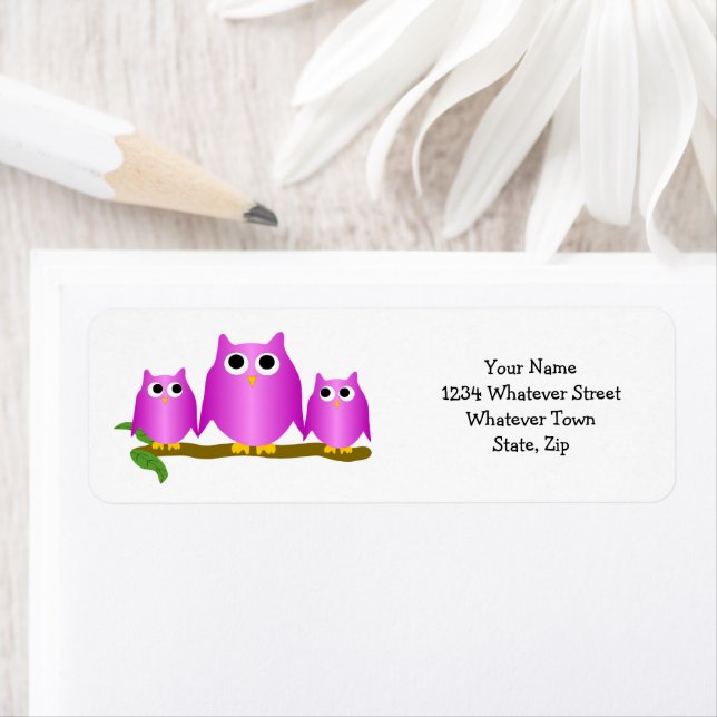 Purple Owls Design Return Address Label (Insitu)