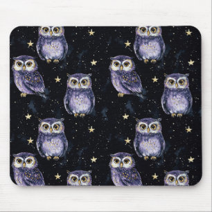 Purple Owls Magic Stars Mouse Pad