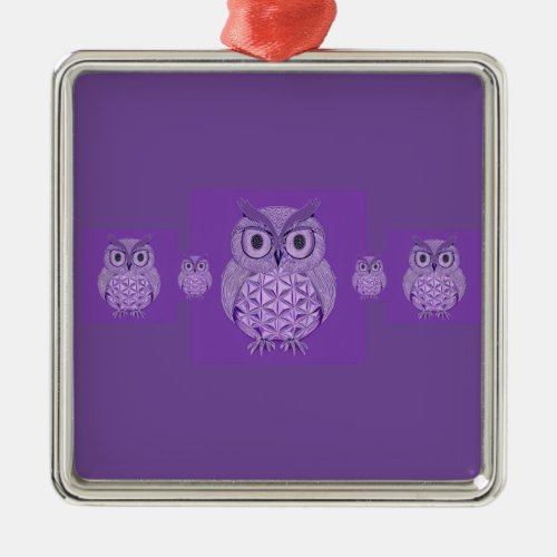 Purple  Owls Metal Ornament