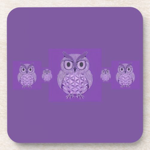 Purple  Owls  pattern  Ma Beverage Coaster