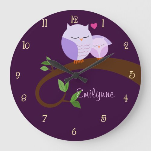 Purple Owls Personalized Wall Clock