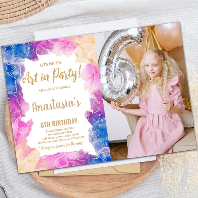 Purple Paint Birthday Invitation with Photo (Purple Paint Birthday Invitations with photo)