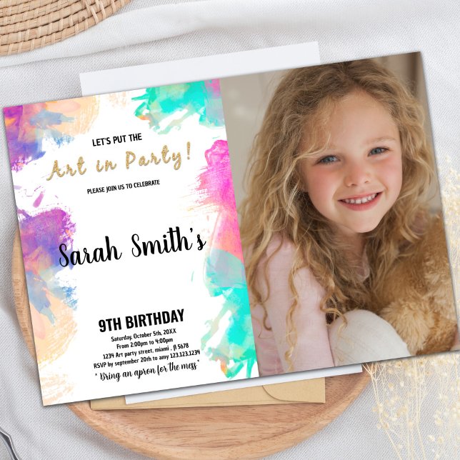 Purple Paint Birthday Invitations with photo (Purple Paint Birthday Invitations with photo)