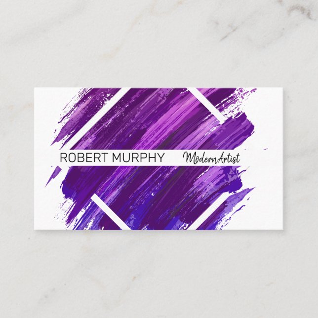 Purple Paint Brushed | Geometric Business Card (Front)