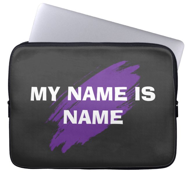 Purple paint custom text laptop sleeve (Front)