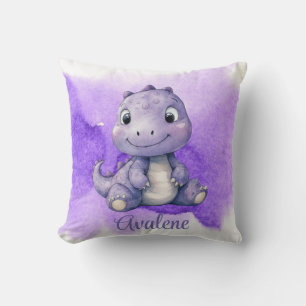 Purple Paint Cute Dinosaur Girl Baby Shower Gift Throw Pillow