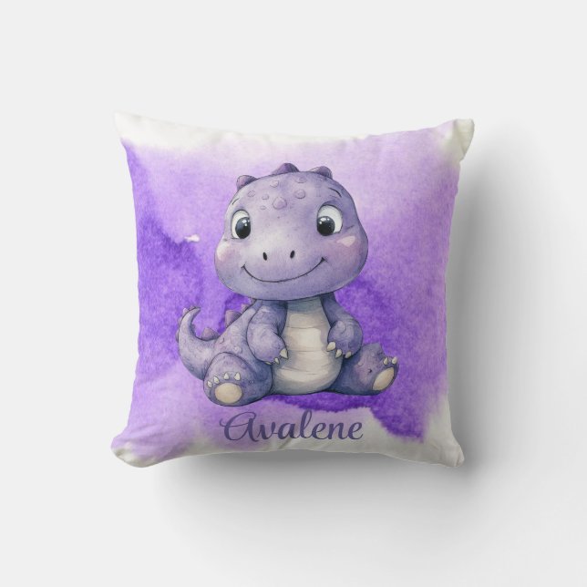Purple Paint Cute Dinosaur Girl Baby Shower Gift Throw Pillow (Front)