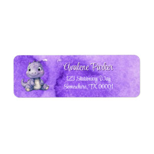 Purple Paint Cute Dinosaur Girl Baby Shower  Label