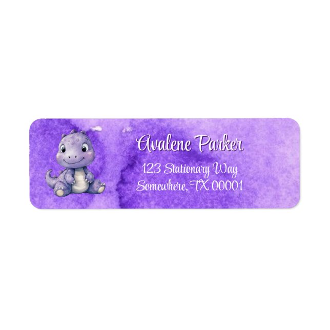 Purple Paint Cute Dinosaur Girl Baby Shower  Label (Front)