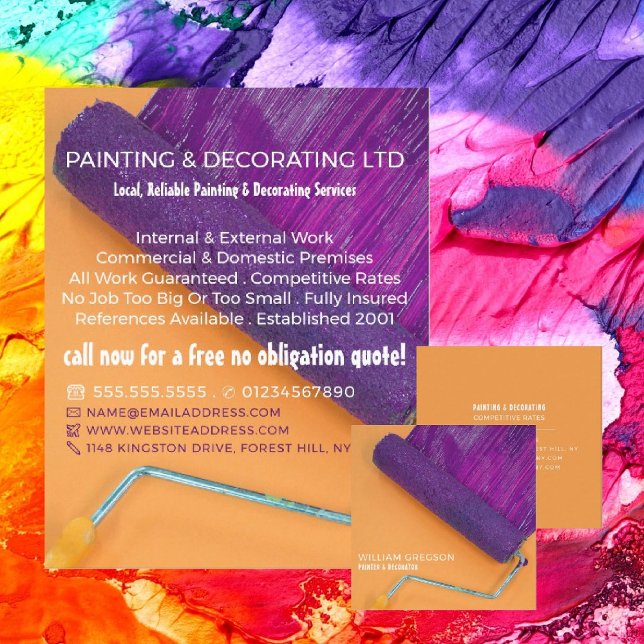 Purple Paint Roller, Painter & Decorator Square Business Card (Creator Uploaded)
