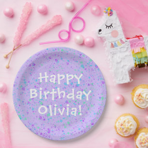 Purple Paint Splatter Birthday Paper Plates